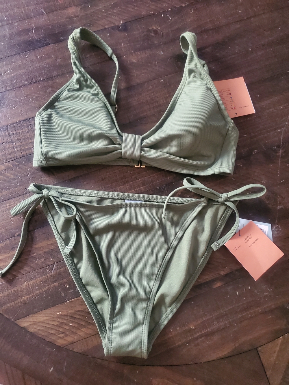 Shade & Shore Olive Ribbed Tie-Side Bikini Set